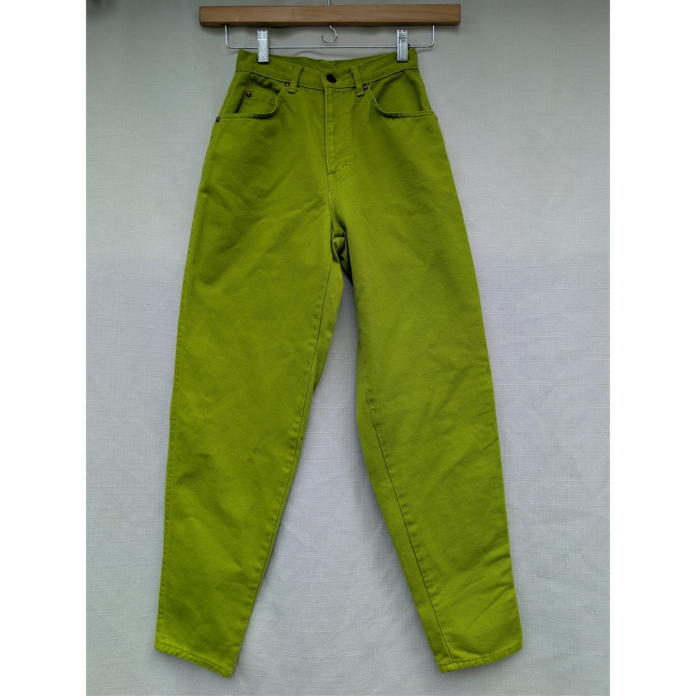 Newport News Vintage 90s Mom Jeans Women 2 Lime Green High Waist Tapered Cotton